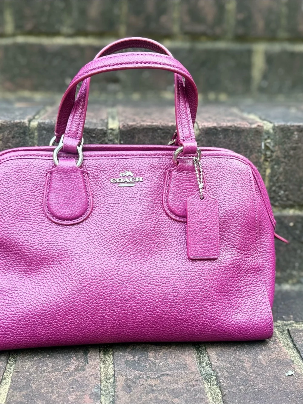 COACH Pebbled Leather Satchel in Berry